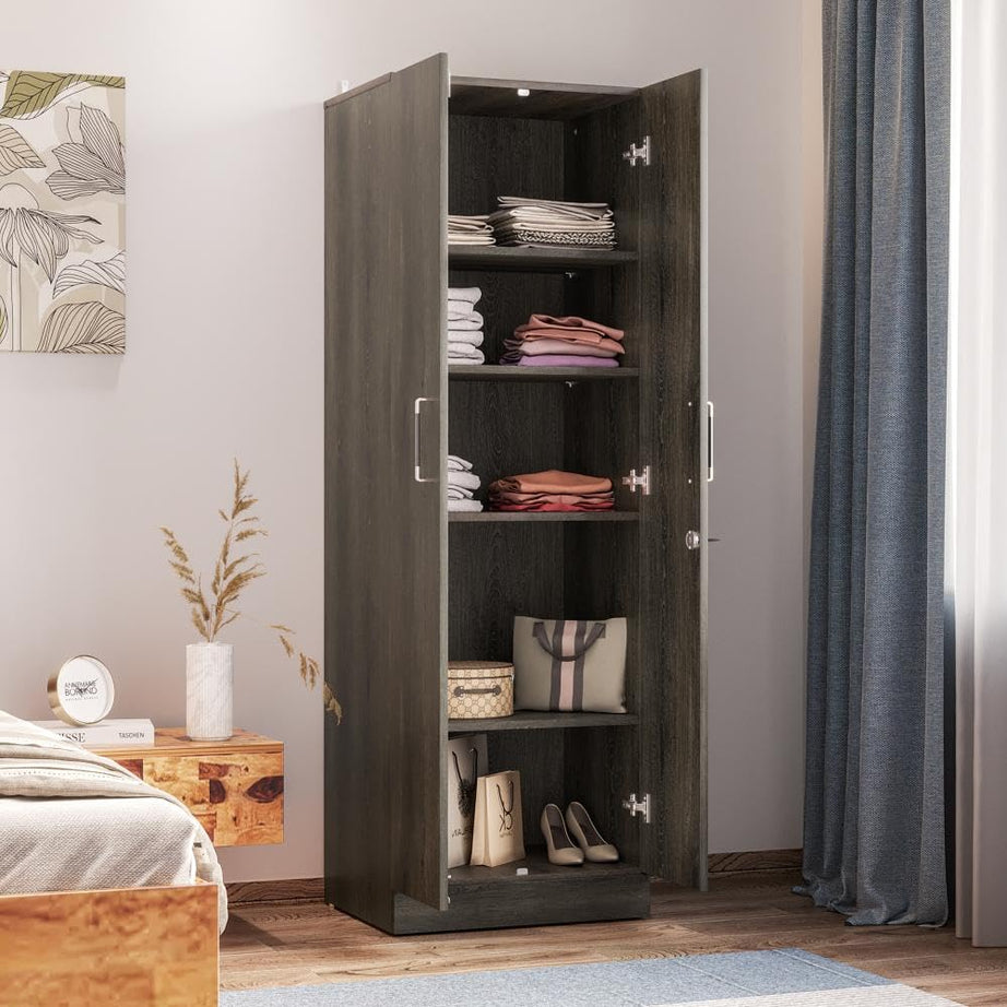 Wakefit Wardrobe | 1 Year Warranty | Cupboard, Wooden Almirah for Clothes, Wardrobe Wooden, Twill 2 Door, without Drawer, 18 MM, with Assembly (Napa Oak, Matte Finish)