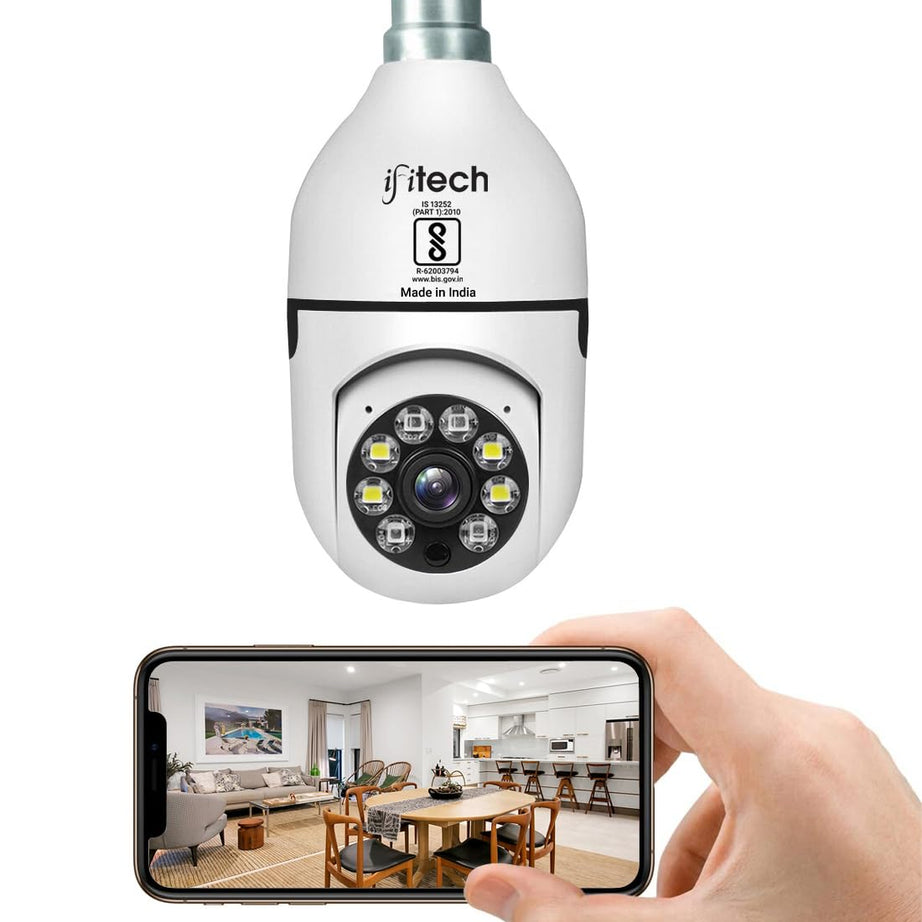 IFITech Bulb Shape Indoor HD 1080P (2MP) CCTV WiFi Camera | Motion Sensor LED Light | Pan/Tilt | Two- Way Audio | Perfect for Home, Shop, Godown & Office Monitoring