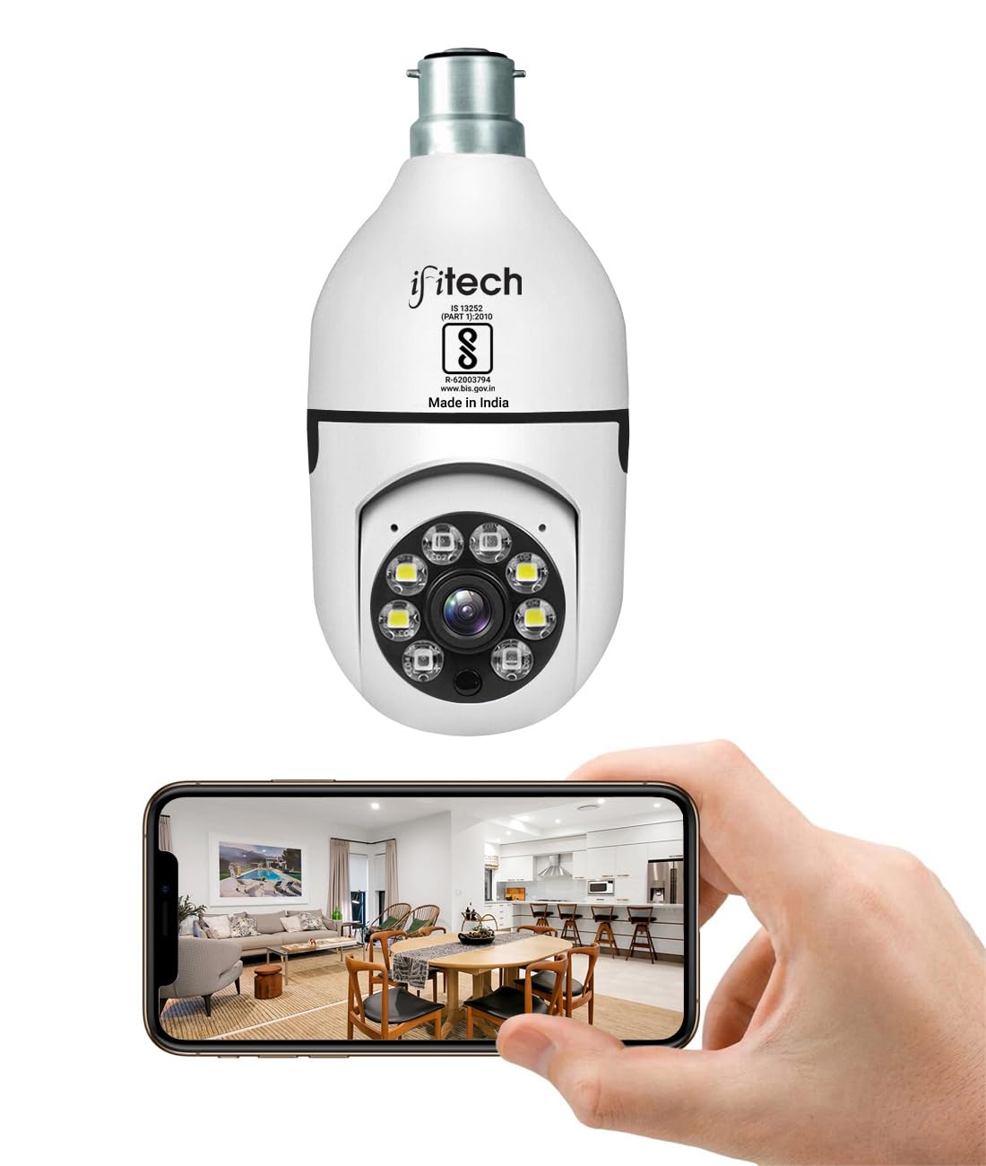 IFITech Bulb Shape Indoor HD 1080P (2MP) CCTV WiFi Camera | Motion Sensor LED Light | Pan/Tilt | Two- Way Audio | Perfect for Home, Shop, Godown & Office Monitoring