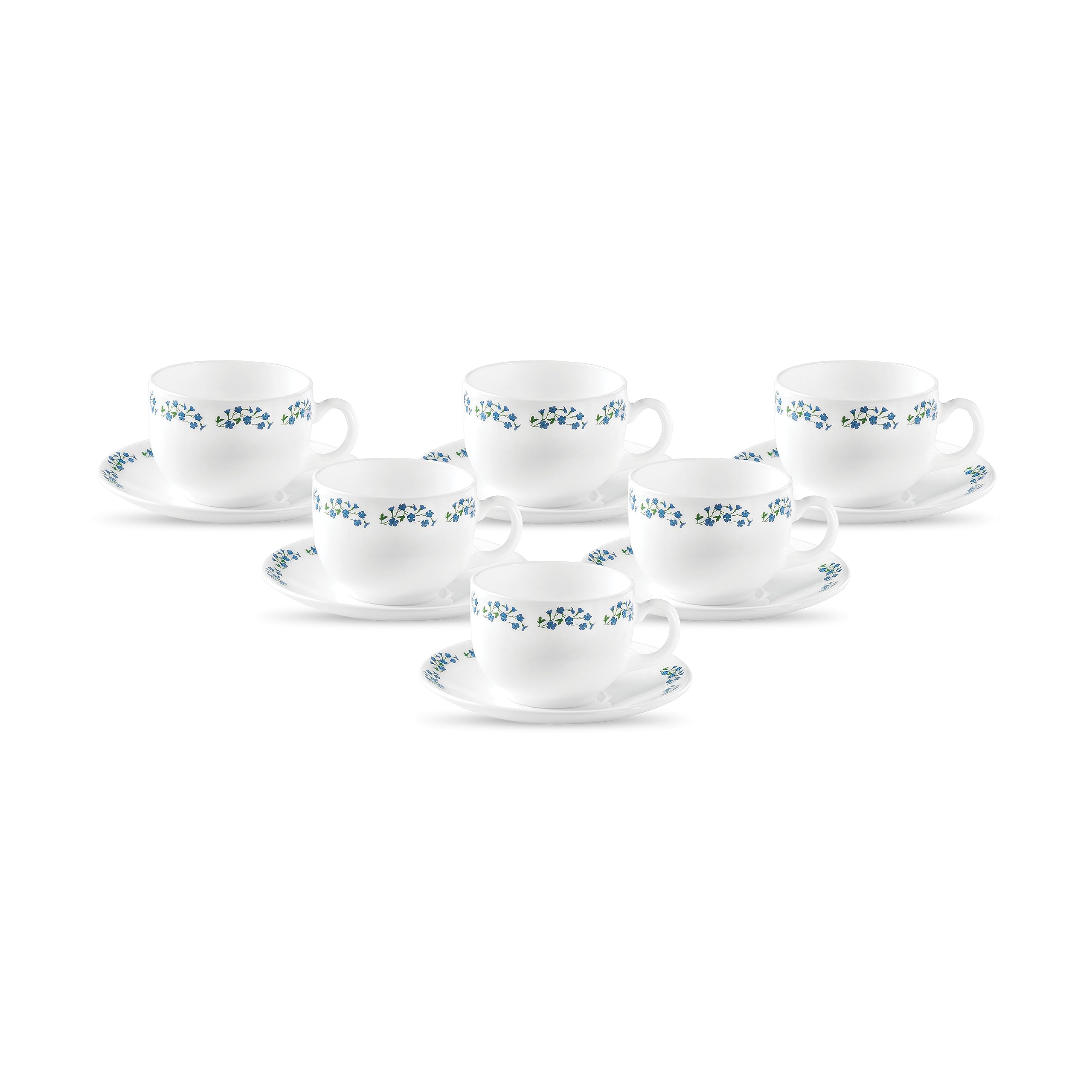 La Opala Diva, Opal Glass Crockery | Cup & Saucer Iris Large, Set of 12 | Lavender Dew, 220 ml | for Tea & Coffee | Microwave Safe | 100% Vegetarian | Extra Strong | Super Light | Super White