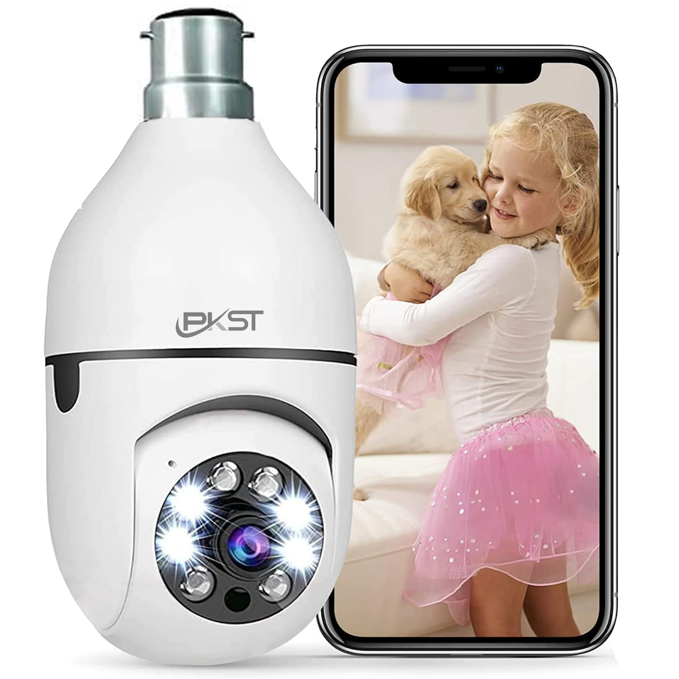 PKST 1080p HD wifi Camera Home CCTV Security Curveillance System Indoor Light Bulb Camera Easily Plug in B22 Socket Two Way Audio (Light Bulb Camera)