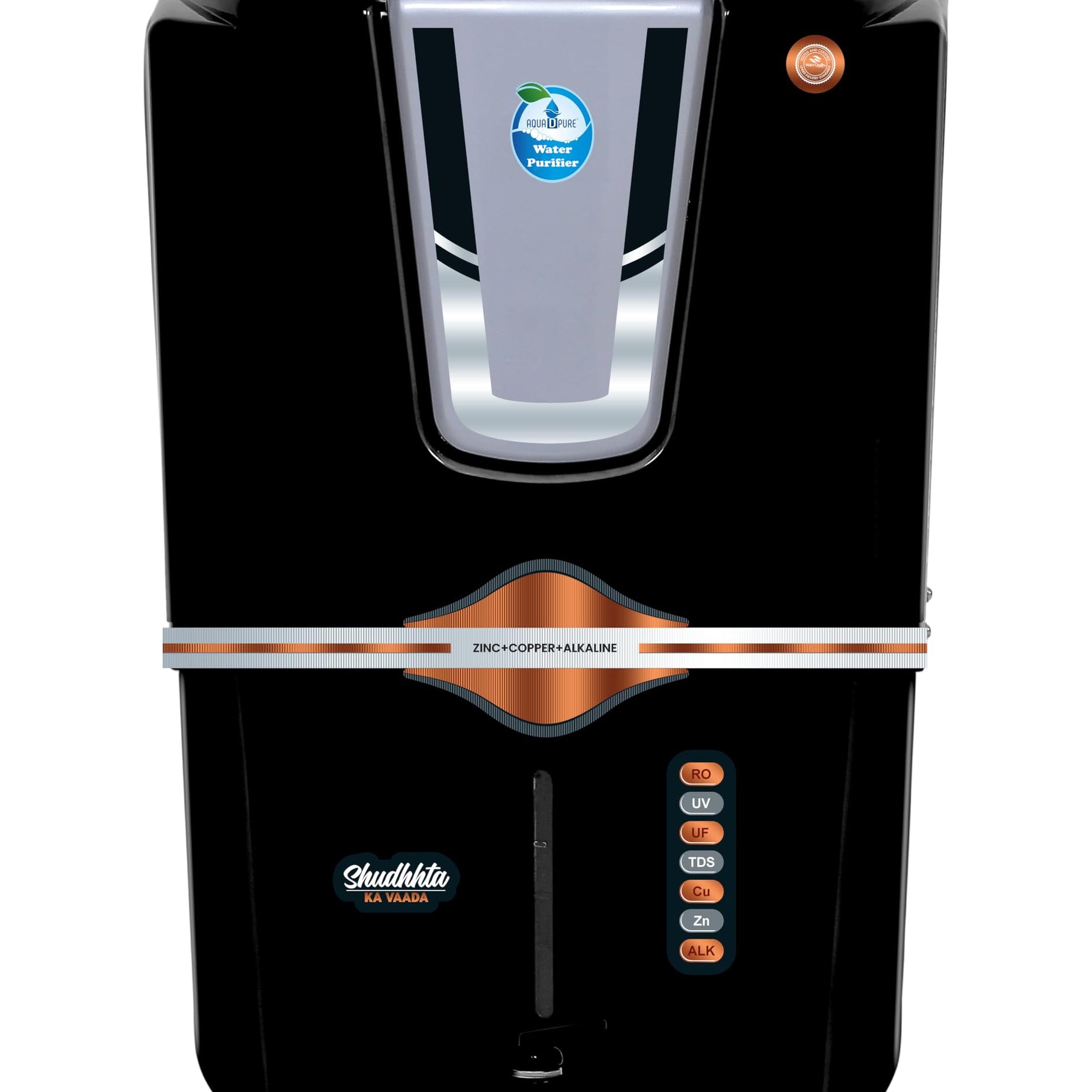 AQUA D PURE Zinc RO Water Purifier with Bio Copper and Alkaline Fiter Technology Purification, UV, UF and TDS Controller | 12Liter | Fully Automatic Function and Best For Home and Office