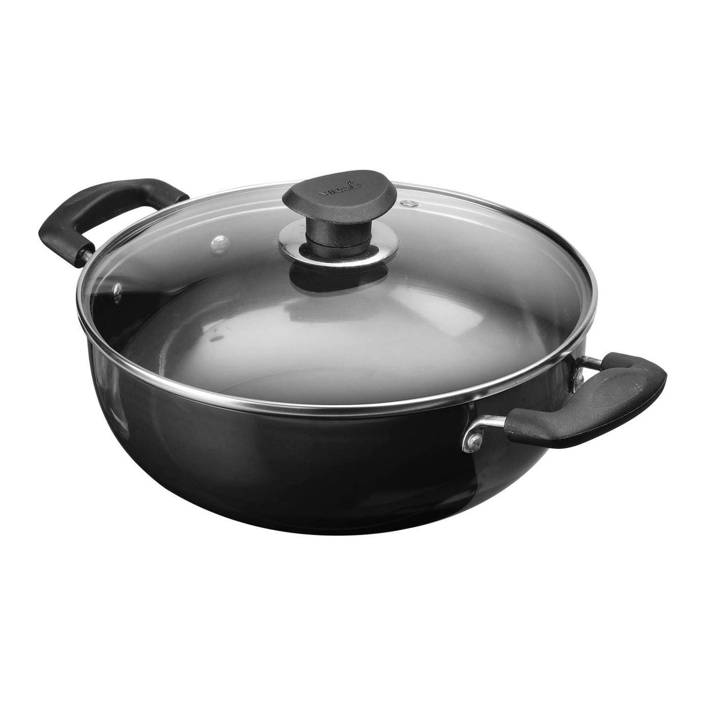 Vinod Black Pearl Hard Anodised Non Stick Deep Kadhai with Glass Lid - 2.1 LTR, 20 cm | 3.25mm Thickness | kadai for Cooking | Metal Spoon Friendly | 2 Year Warranty