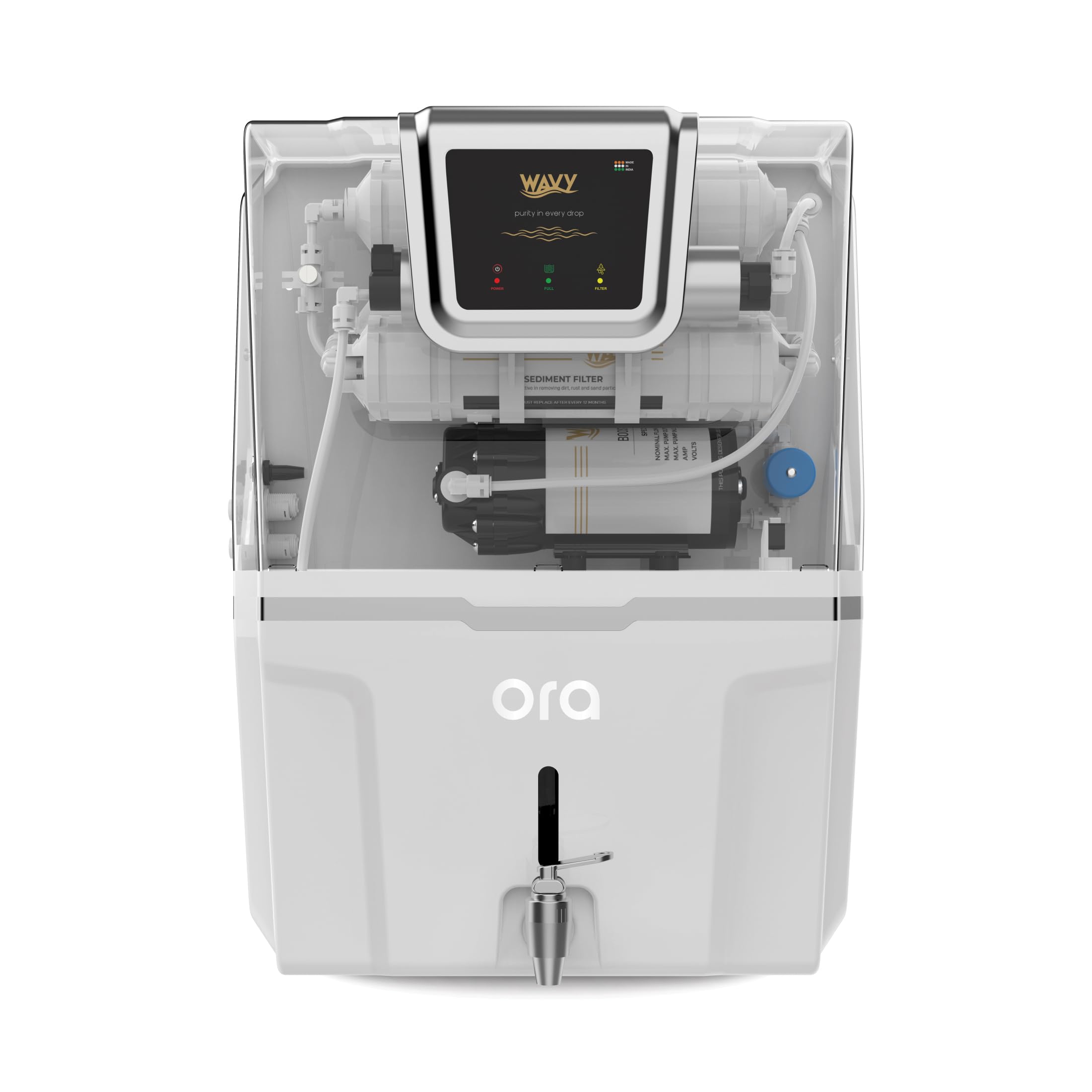 Wavy Ora (White) RO+UV+ZINC ALKALINE + TDS Advanced Multi Stage Water Purifiers with, Fully Automatic Water Purifier Ideal for Home, Kitchen, Office (Made In India) | FREE Pre Filter Kit |