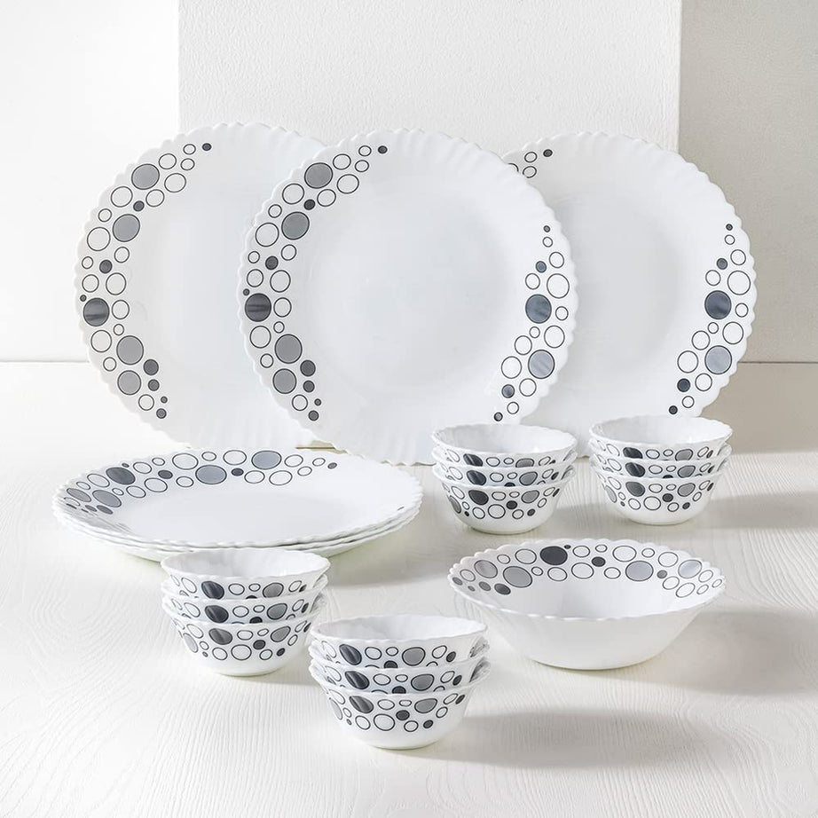 Larah by Borosil Luna Silk Series Opalware Dinner Set | 19 Pieces for Family of 6 | Microwave & Dishwasher Safe | Bone-Ash Free | Crockery Set for Dining & Gifting | Plates & Bowls | White