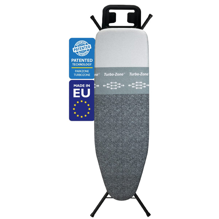 Bartnelli Ironing Board with New Patent Technology | Made in Europe Iron Board with Patent Fast-Glide Turbo & Park Zone, 4 Layer Cover & Pad,Height Adjustable,Safety Iron Rest,4 Premium Steel Legs