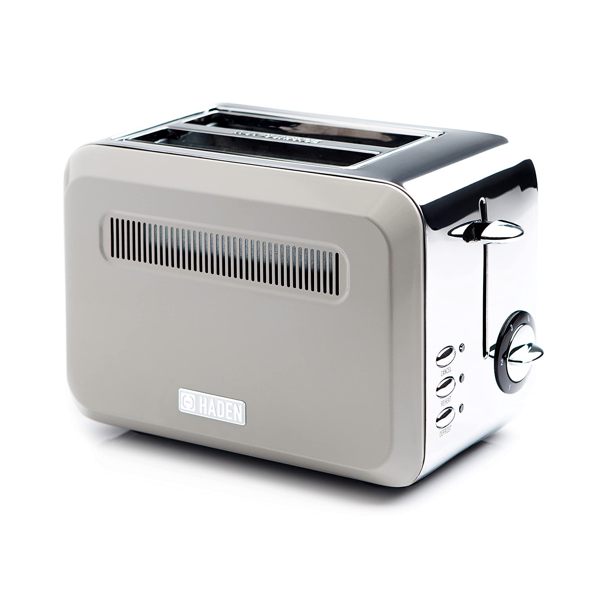 Haden Boston Cream Pyramid 2-Slice Toaster with Variable Browning Control, Removable Crumb Tray, Defrost & Reheat Functions - Sleek Retro Design