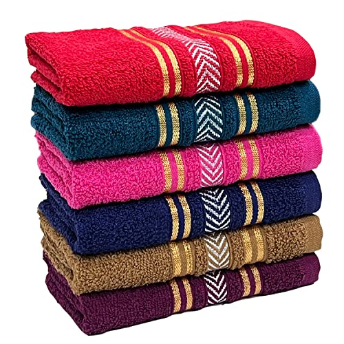 STAMIO Cotton 390 GSM Hand Towel Set of 6, 13 X 21 inches for Men, Women, Home Use, Gym, Wash Basin, Kitchen | Soft, Absorbent, Quick Dry, Small Size Towels, Travel Friendly | Multicolor