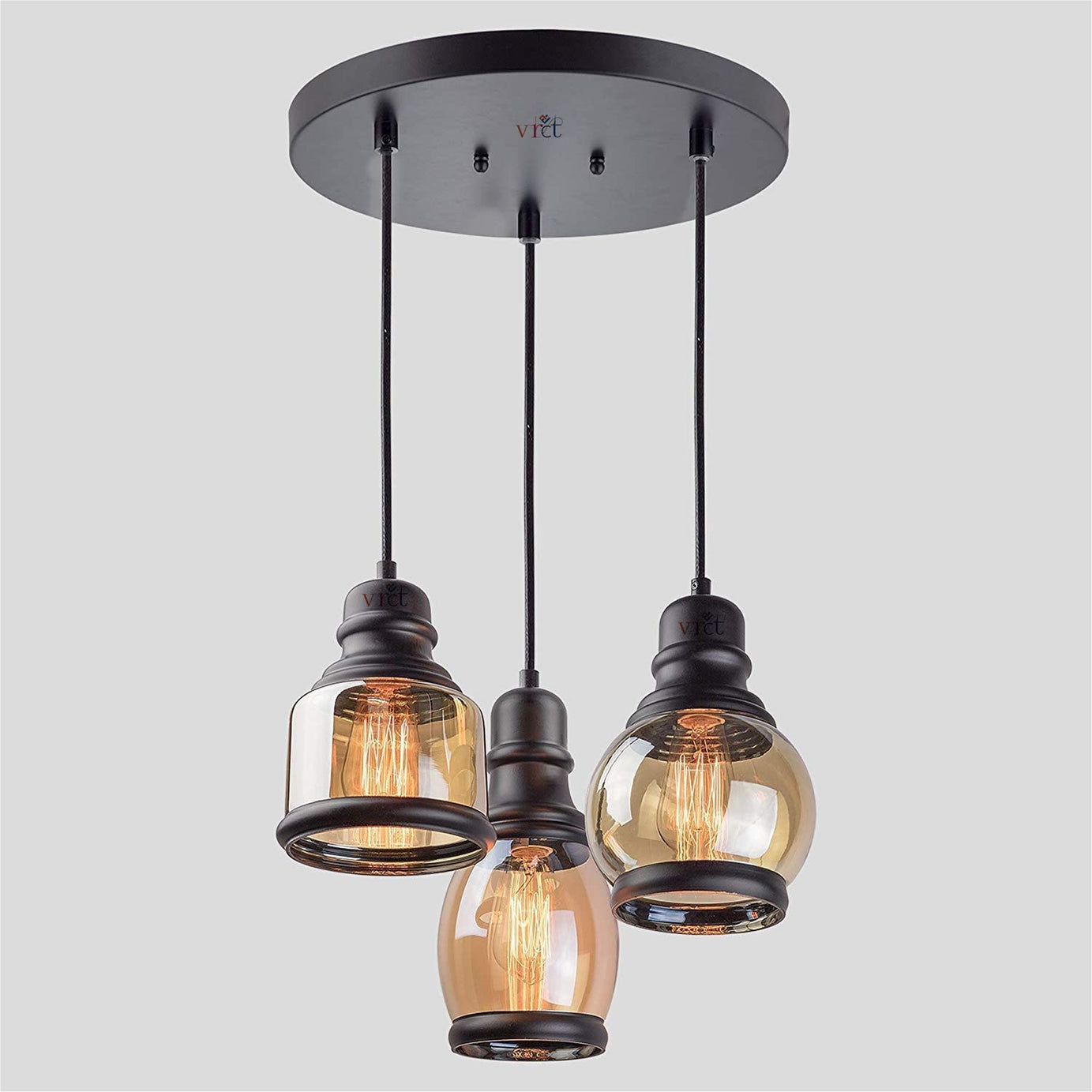 VRCT Antique Design Lantern Ceiling Hanging Pendant Light for Decoration of Home, Restaurant - 3 Set Piece (Bulb not Included)(AC/DC, Metal)