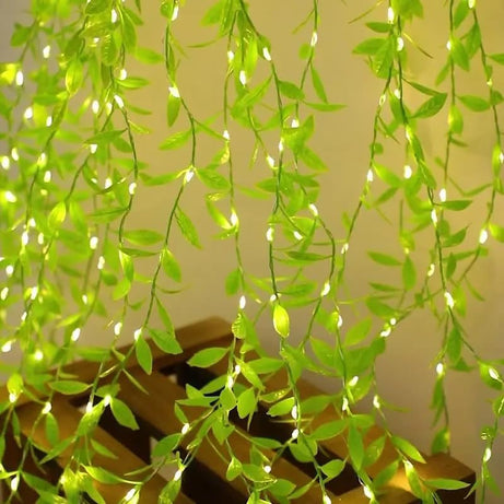 PESCA Artificial Leaf Curtain LED String Light | 200 LEDs, 8 Modes, Remote Control, Adjustable Brightness, USB Plug | 10x3 Feet, Green - Perfect for Bedroom, Garden, Birthday & Festive Decor