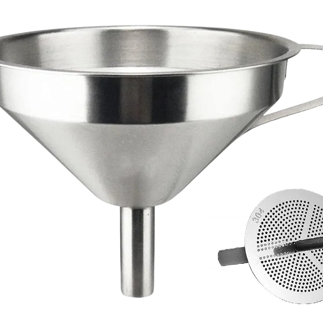 Multipurpose Stainless Steel Funnel with Detachable Strainer, 11 CM, Silver