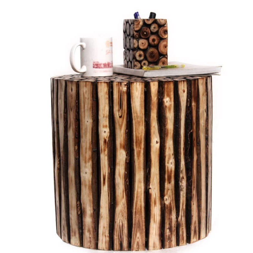 Simran Handicrafts Round Wooden Stool Natural Wood Logs Best Used as Bedside Tea Coffee Plants Table for Bedroom Living Room Outdoor Garden Furniture Pre-Assembled - 12 inch