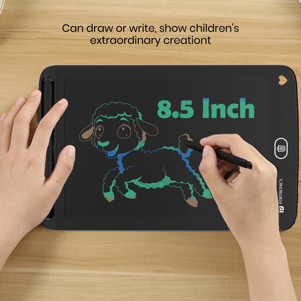 Portronics Ruffpad 8.5M Multicolor LCD Writing Pad with Screen 21.5cm (8.5-inch) for Drawing, Playing, Handwriting Gifts for Kids & Adults, India's first notepad to save and share your child's first creatives via Ruffpad app on your Smartphone(Black)