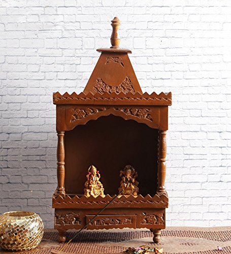 Shilpi Wooden Temple Puja Unit Prayer Home Temple Small Wall Hanging Temple Natural Brown Finish