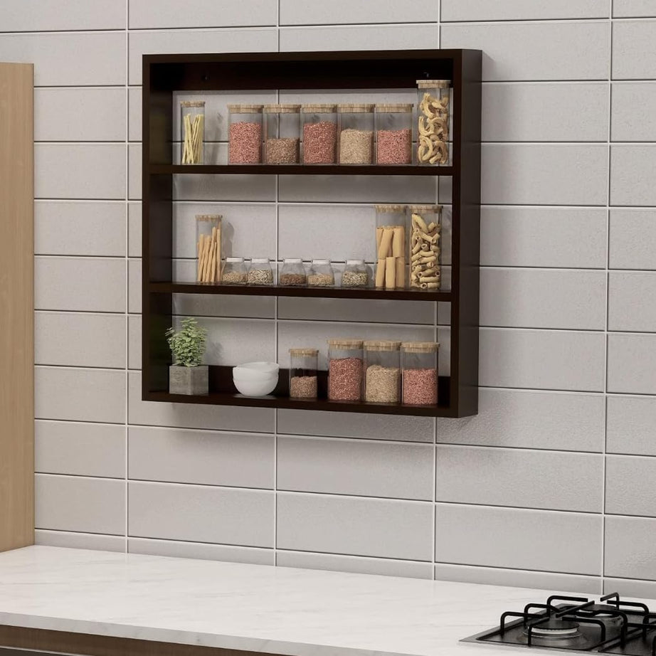 Kitchen rack Wooden Wall Mounted Rack, Organizer, Wall Shelf for Kitchen Storage Boxes, (Number of Shelves - 5, Brown)