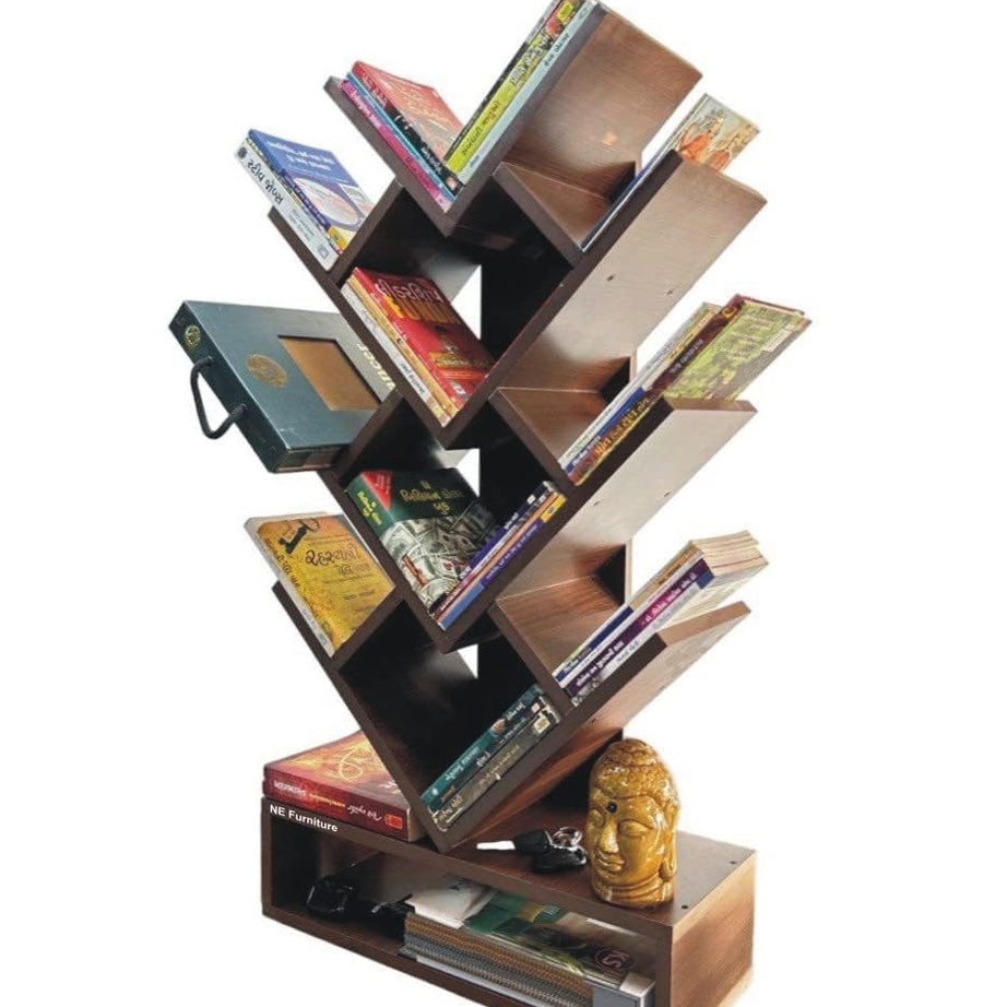 SBF Furniture Tree Bookshelf 5-Shelf Floor Standing Bookcase Free Standing Magazines Books Multipurpose Home Decor Storage Rack Bookcase Showcase Organizer Living Room