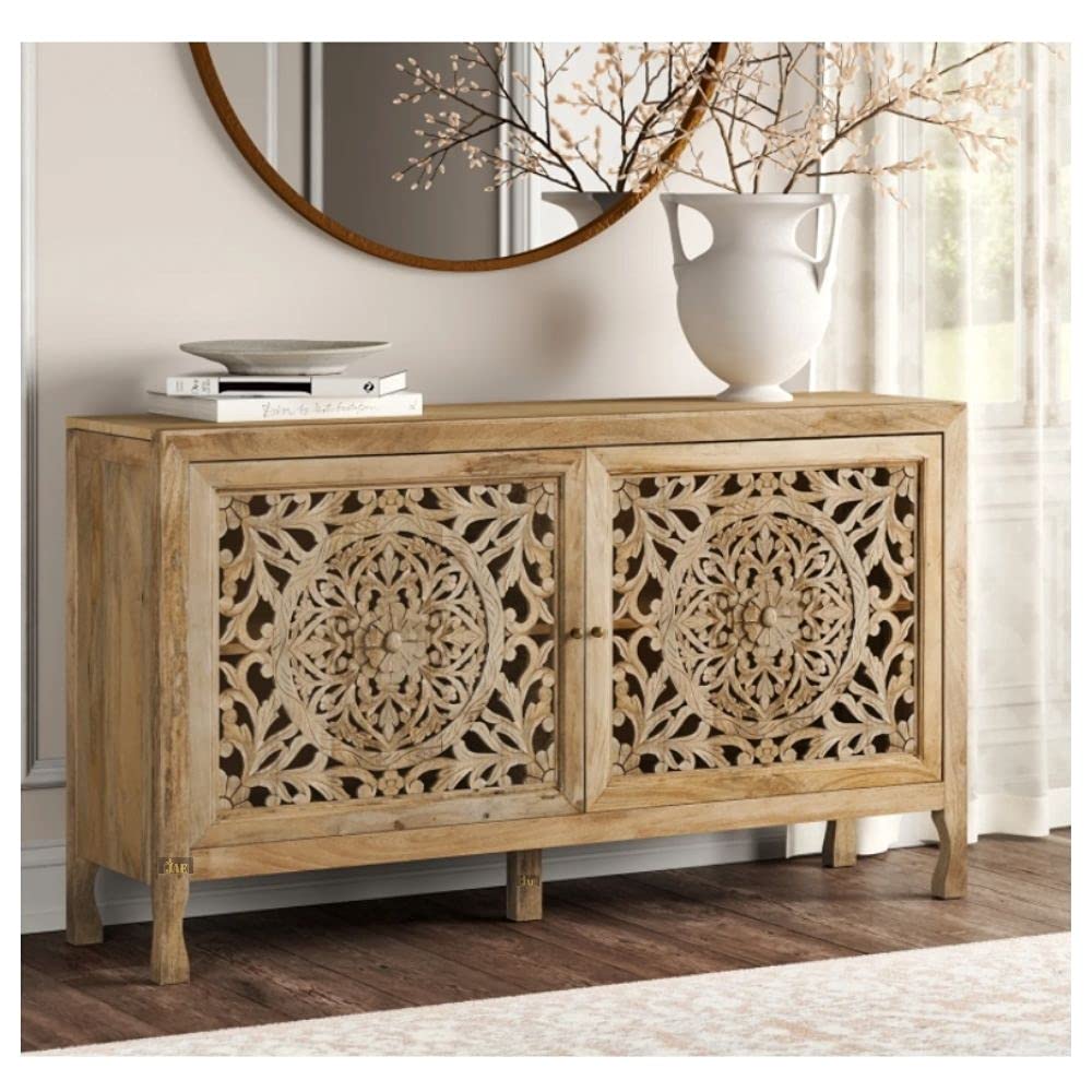 JAE Furniture Cabinet for Storage Wooden Furniture | Sideboard Cabinet Living Room | Crockery Cabinet Furniture | Dining Room, Solid Mango Wood (Natural)