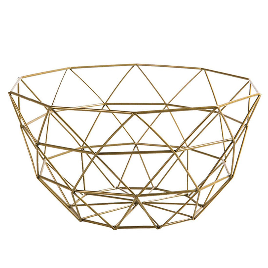 Pimuza Fruit Stand Vegetables Serving Bowl Basket Holder for Kitchen Counter,Table Centerpiece,Fiesta,Metal Iron Wire,Wedding,Living Room,Large Round Modern Stylish Tray Storage for Banana,Bread,Gold