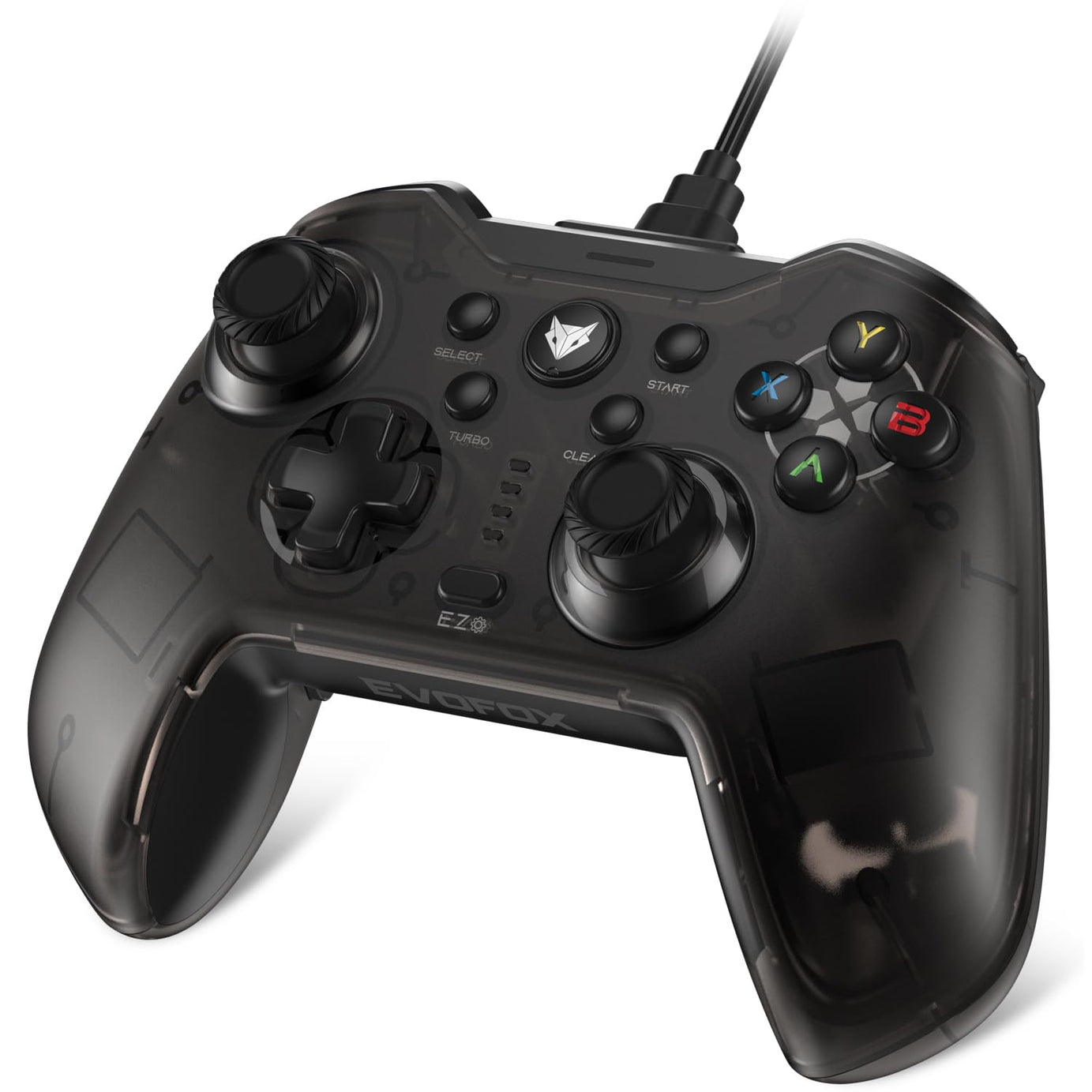 EvoFox Elite X Wired Gamepad for PC with Dual Vibration Motors, 2 Macro Back Buttons, Translucent Shell Controller for pc (Black)