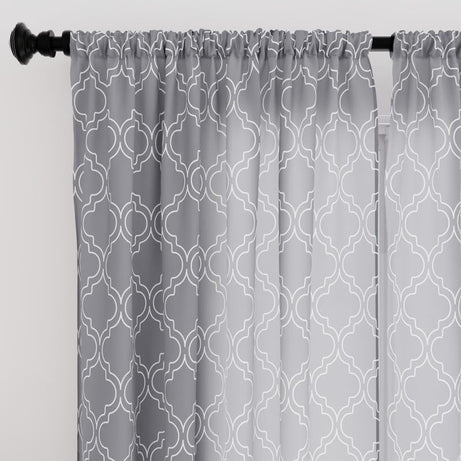 Encasa XO Window Curtain 7 ft Set of 2, Polyester Printed with Rod Pocket, Tie Back, Light-Filtering, Semi Sheer/Transparent Curtains- Kitchen, Bedroom, Living Room (140x213 cm), Trellis Grey