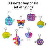 Party Propz Pop It Pop Keychain - 12 Pcs Assorted, Return Gifts for Kids | Simple Fidget Popper Toy | Popit Key chains for Kids Return Gifts | Cute Keychains for Girls | Kids Return Gifts for Birthday