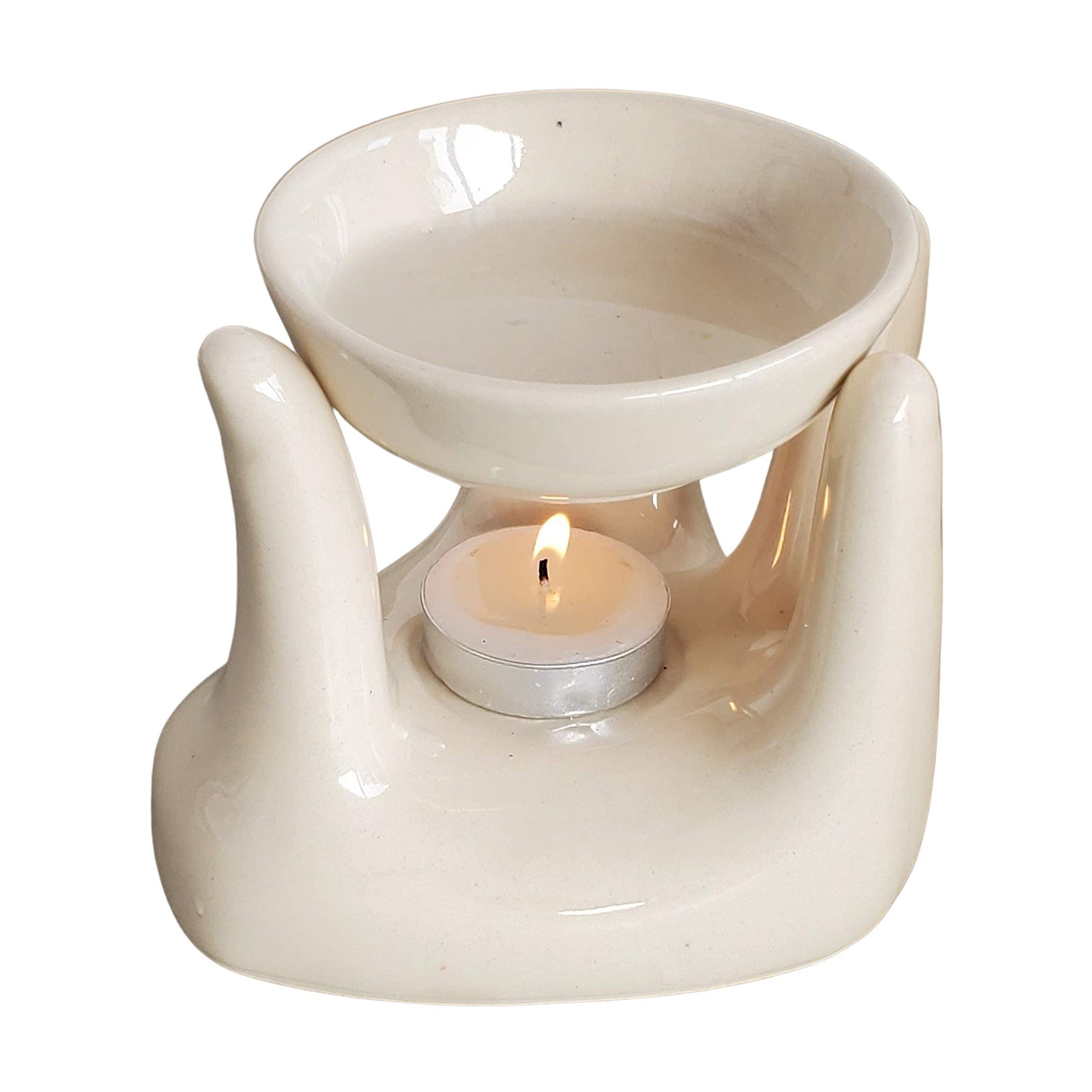 Pure Source India Oil Burner for Home, Office, with 1 Tea Light Candle, Made by Porcelain (Off - White)