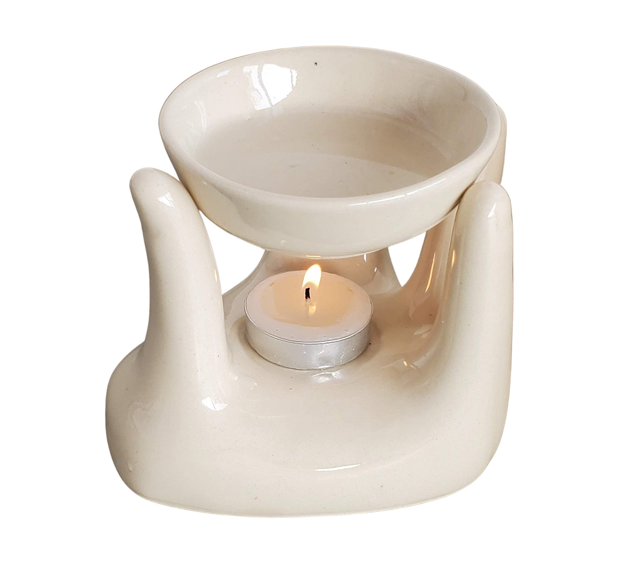 Pure Source India Oil Burner for Home, Office, with 1 Tea Light Candle, Made by Porcelain (Off - White)