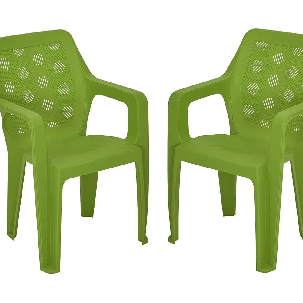 Nilkamal Hexa Plastic Chair for Home/Office/Study/Garden/Balcony/Indoor & Outdoor - Set of 2 Pcs Chair (Lush Green)