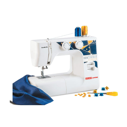 Usha Janome Excella DLX Automatic Zig-Zag Electric Sewing Machine || 13 Built-In-Stitches || 21 Stitch Function (White & Blue) with complementary Sewing Lessons in Nine languages