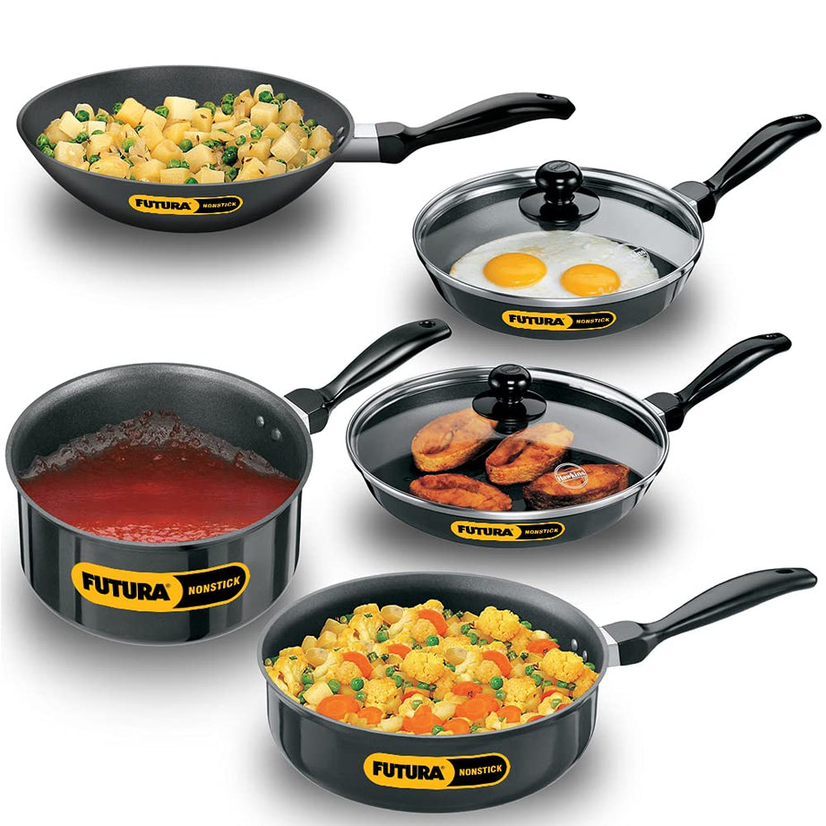 Hawkins Futura Non-Stick Cookware, 7-Pieces, Black