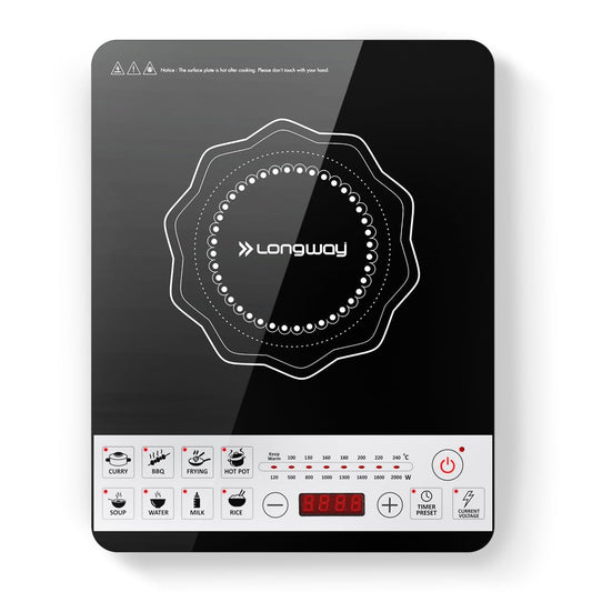 Longway Cruiser IC 2000 Watt Induction Cooktop with Auto Shut-Off & Over-Heat Protection With 8 Cooking Mode & BIS Approved | 1-Year Warranty | (Black)