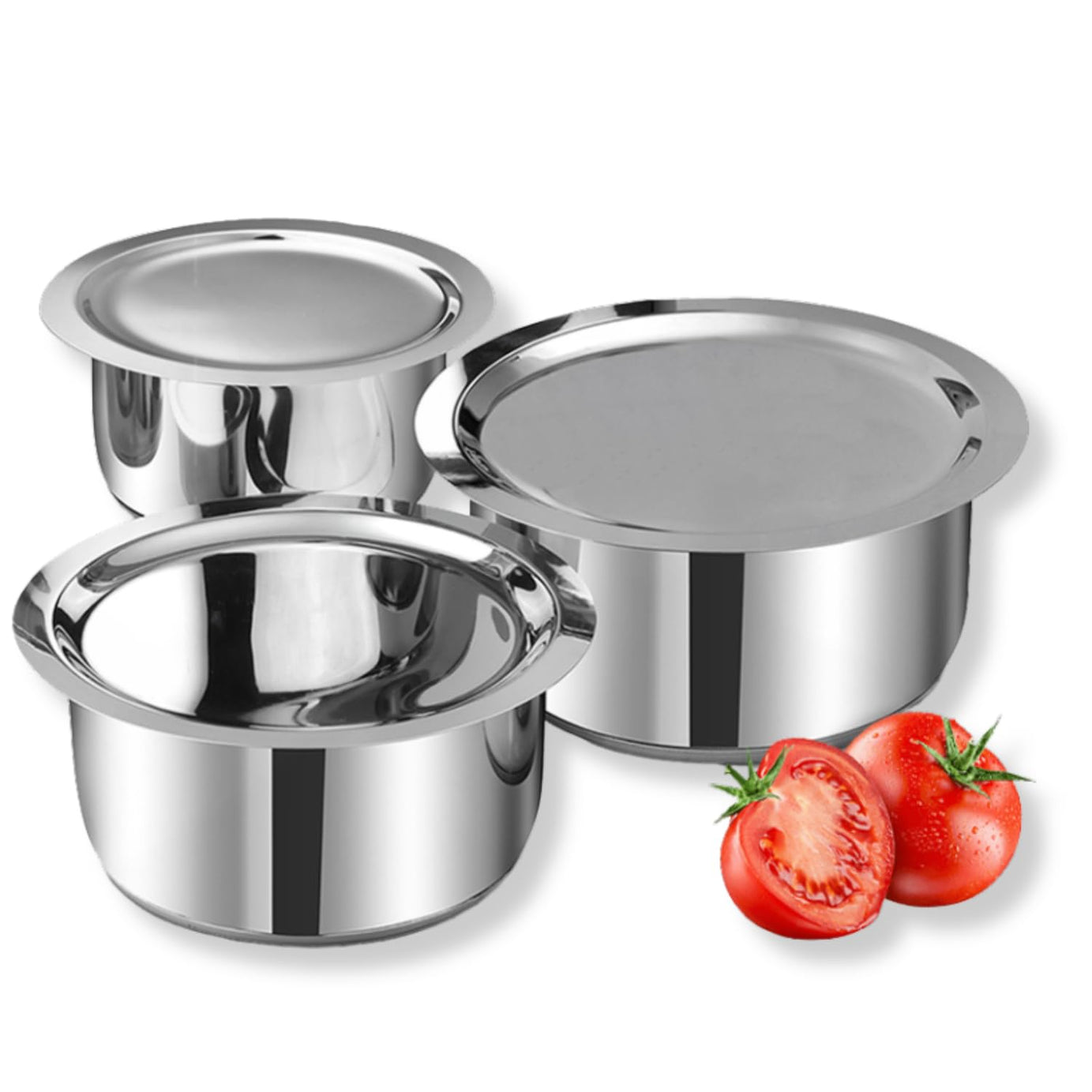 Vinod Stainless Steel Cookware Combo Tope Set of 3 with Lid / 1.4, 1.8 and 2.2 litre Sandwich Bottom Patila/Bhagona for Cooking Milk, Rice/Induction Base - 2 Years Warranty