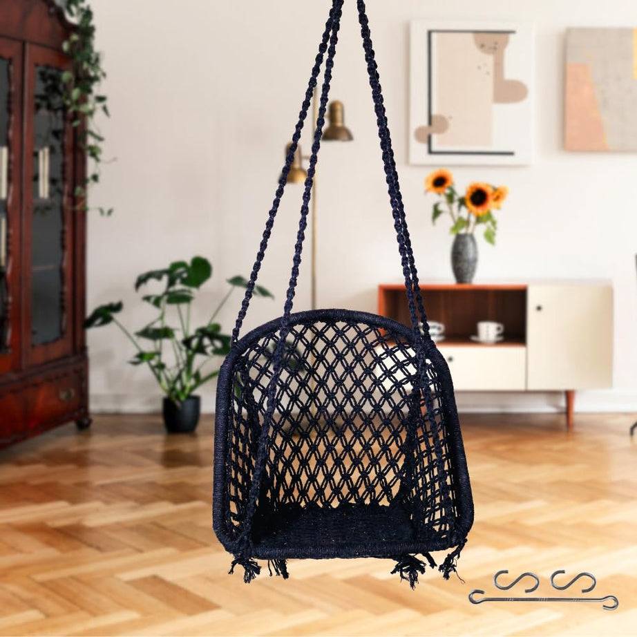 Patiofy D Shape Swing Chair/Swing for Adults & Kids/Swing for Balcony/Swing Chair for Adults for Home/Jhula for Adults/Swing for Indoor/Jhoola/Zula/Includes Hanging Kit -Black