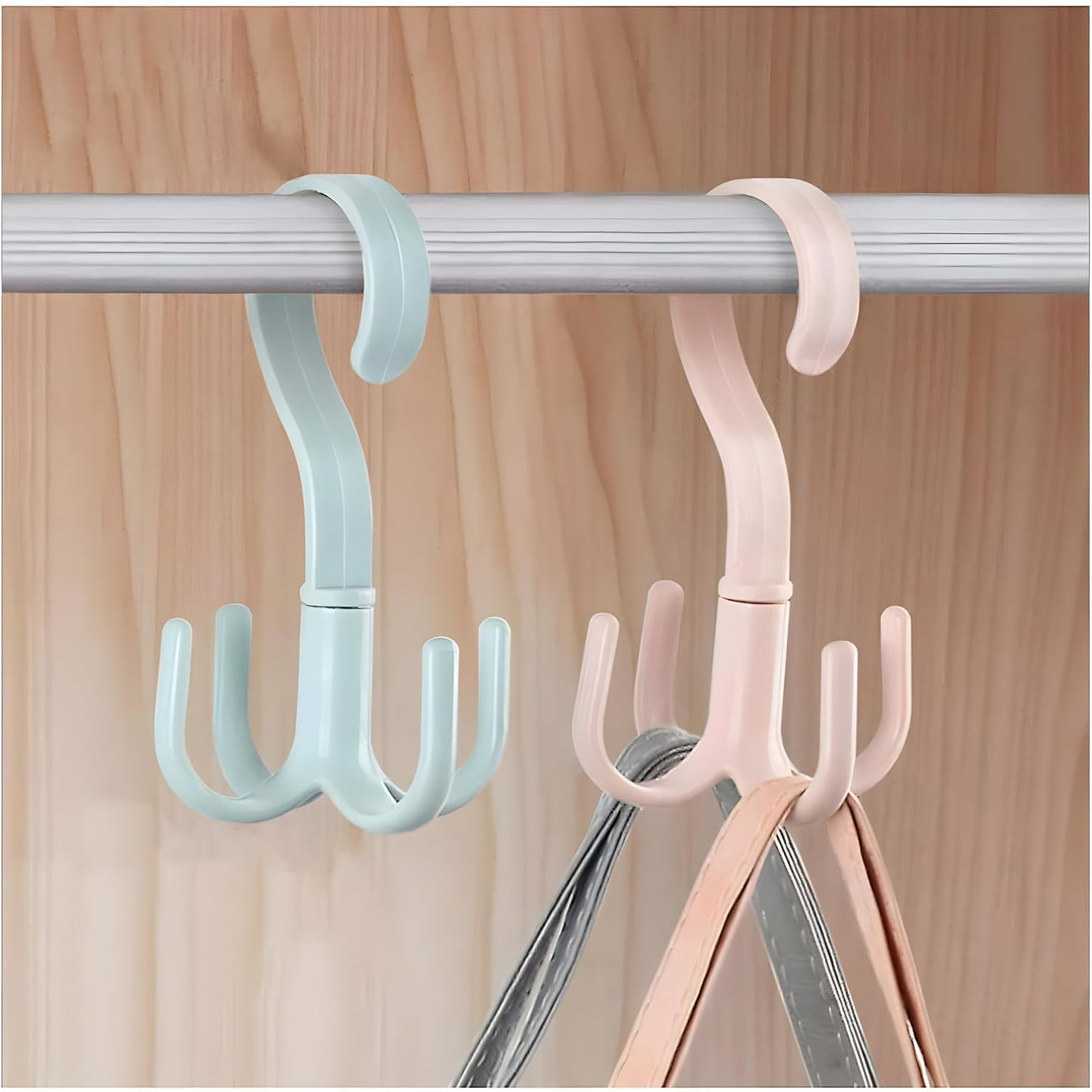 JIALTO 2 PCS Multi-Function 360 Degree Rotatable 4 Claw Hook Closet Hanging Organizer Hangers for Closet Organizer, 360 Degree Rotating Closet Clothes Hangers with 4 Claws (Multicolor)