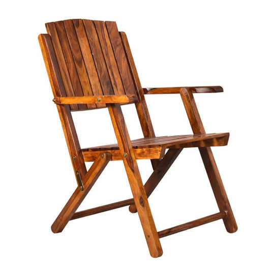 MURALICRAFT Wooden Folding Chair | Portable Foldable Armchair for Balcony, Patio, Living & Drawing Room | Solid Wood Sheesham, Natural Teak