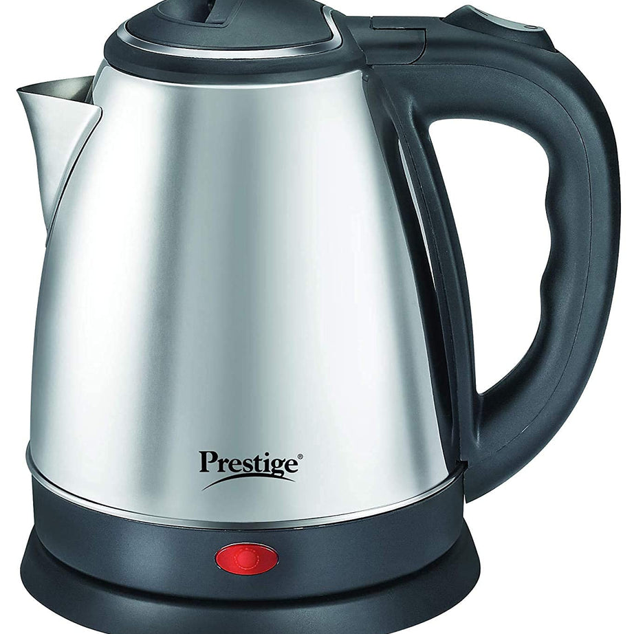 Prestige 1.5 Litres Electric Kettle (PKOSS 1.5)|1500W | Silver - Black| Automatic Cut-off | Stainless Steel | Rotatable Base | Power Indicator | Single-Touch Lid Locking