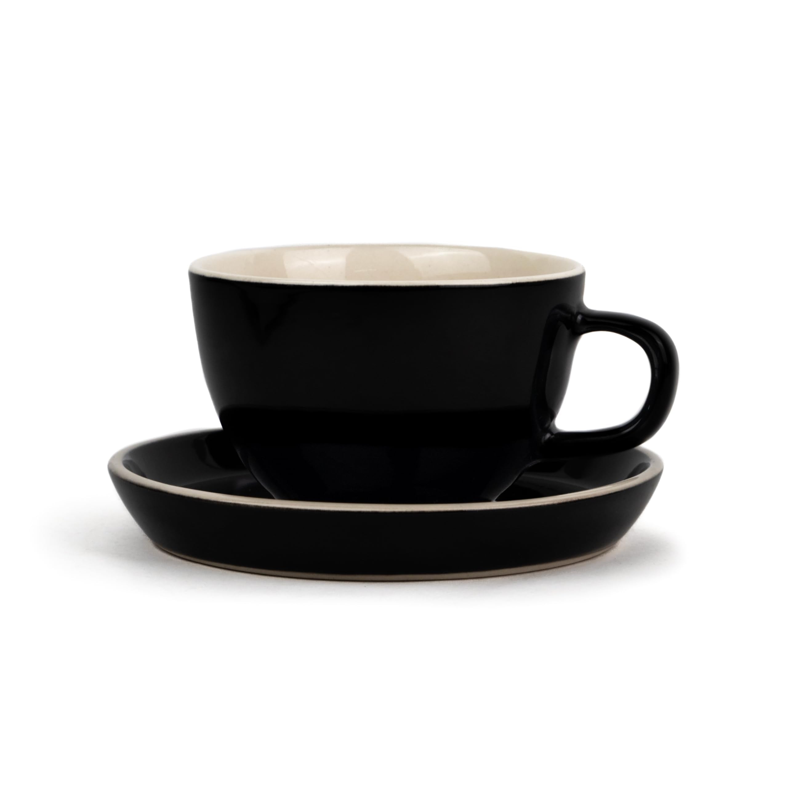 Shay Cappuccino Cup Saucer Set, Black, 300ml | Cappuccino Cup | Glossy Finish | Large Ceramic Coffee Cup | Premium Stoneware Coffee Cup | Microwave Safe (New Cappuccino Cup Saucer - Black)