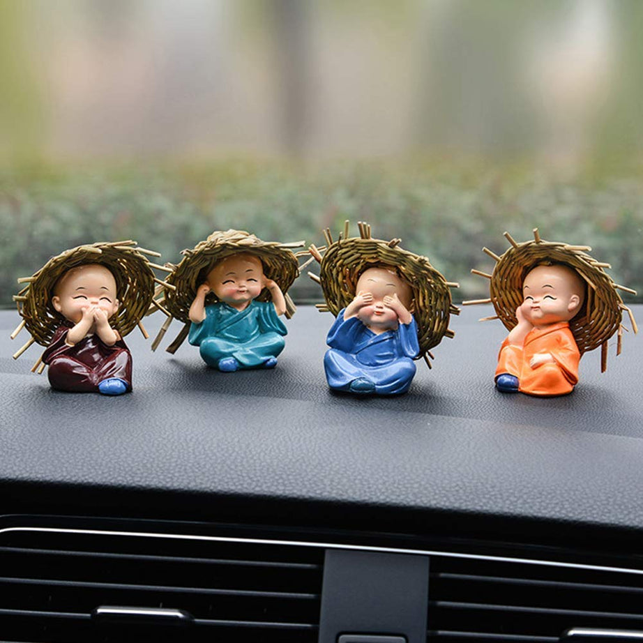 Natali Traders Polyresin Baby Hat Monk Buddha Idols Standard Multicolour, 4 Pieces-Car Dashboard-Home Decor