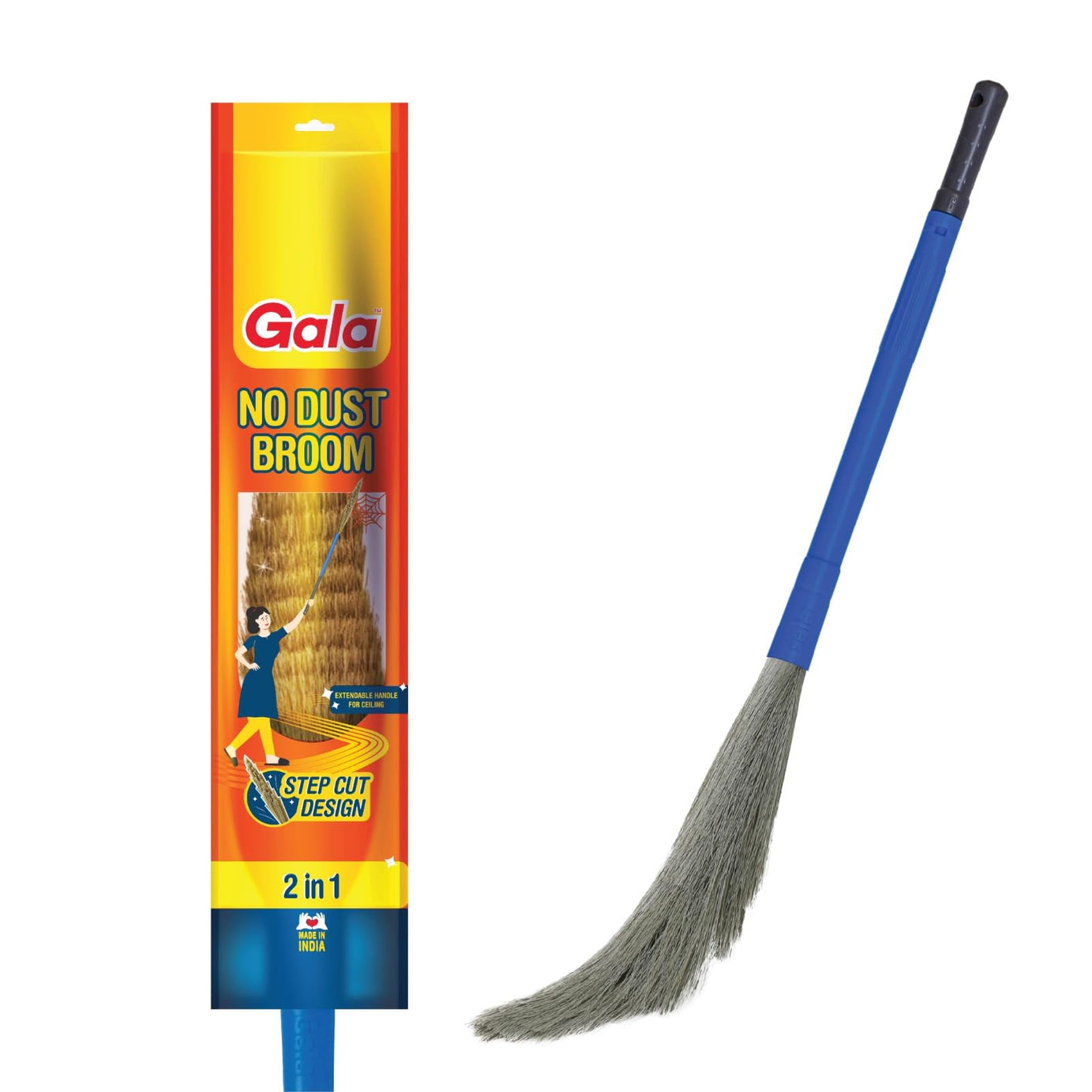 Gala No Dust Broom with Extendable Long Handle broom stick for home floor cleaning and ceiling cleaning, Jhadu for home cleaning and ceiling cleaning, Made of washable Fibers