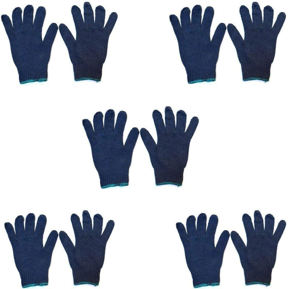 Cotton Knitted Hand Gloves Safety, Winter, Washable & Reusable, Men & Women, Kitchen, Industrial Safety Gloves Daily Use 100% Cotton(Color-Navy Blue) Pack Of 5 Pair - 70 GSM