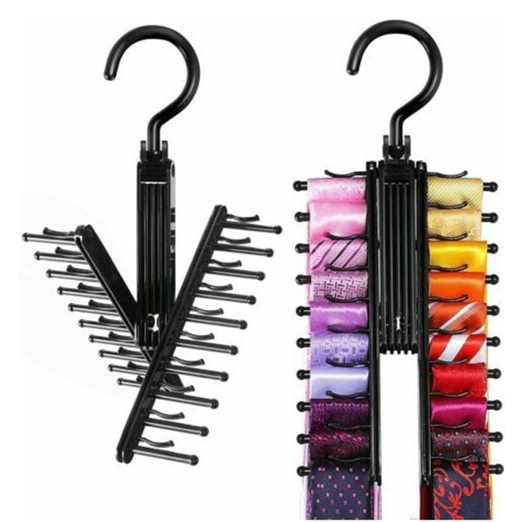 20 Tie Rack Holder,Rotate to Open/Close Tie and Belt Hanger with Non-Slip Clips,360 Degree Swivel Space Saving Organizer