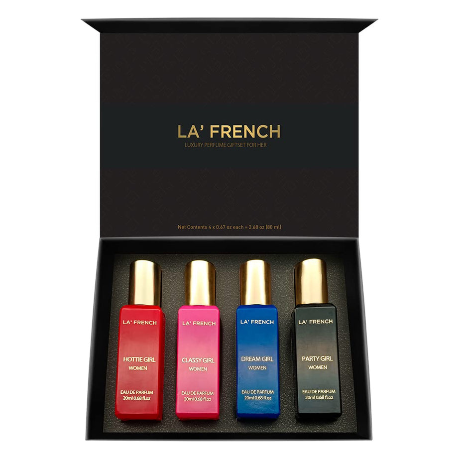 La French Woman Eau De Parfum Gift Set 4x20 ml for Women | with Party Girl, Hottie Girl, Classy Girl & Dream Girl Perfume | Floral, Fruity Long Lasting EDP | Valentine Gift Set For & Girlfriend Wife