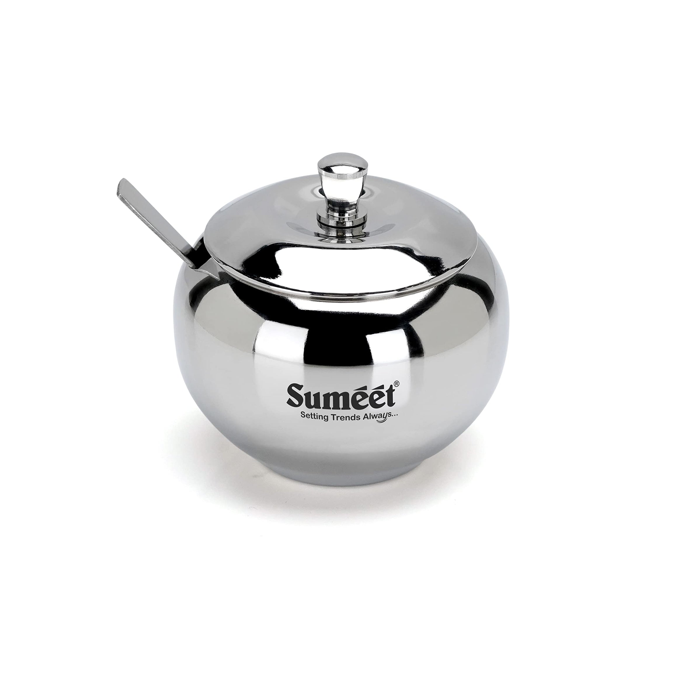 Sumeet Stainless Steel Ghee and Oil Pot, Storage Container with Spoon for Kitchen, 8.5cm Dia, 230ML -(Pack of 1), Silver