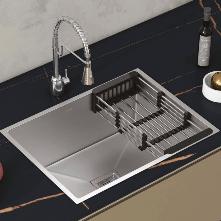 HAPPY HOMES Modular Kitchen Sink (24X18X10 Inch), Matte Satin Finish 304 Grade Stainless Steel with Nanocoated Undercoating and Square Coupling and Metal Fruit Basket