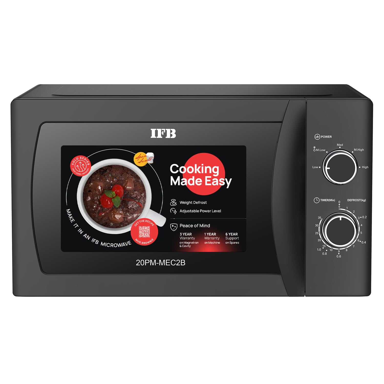 IFB 20 Litre Solo Microwave Oven (20PM-MEC2B, Mechanical Knob,Black)