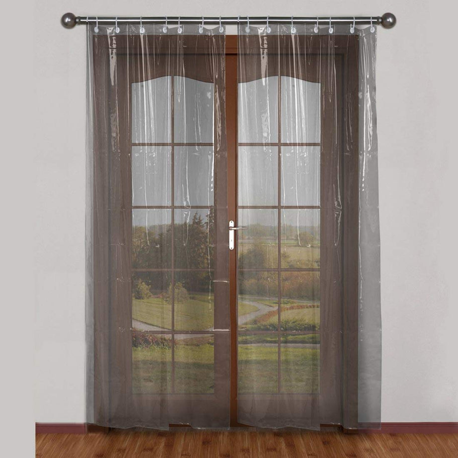 Weavers Villa PVC Solid Waterproof Pack of 1 Transparent 15mm Thick AC Door Shower Curtain with 8 Hooks (Length - 9 Feet)