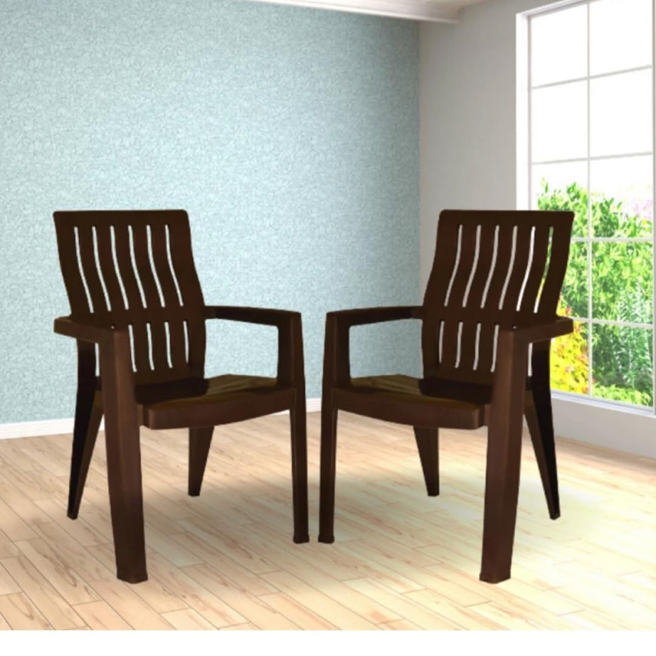 Luxury Indian Enterprises Plastic Chair Set of 2 with Matt & Glossy Texture for Home, Office and Restaurant Purpose-(Black Brown)