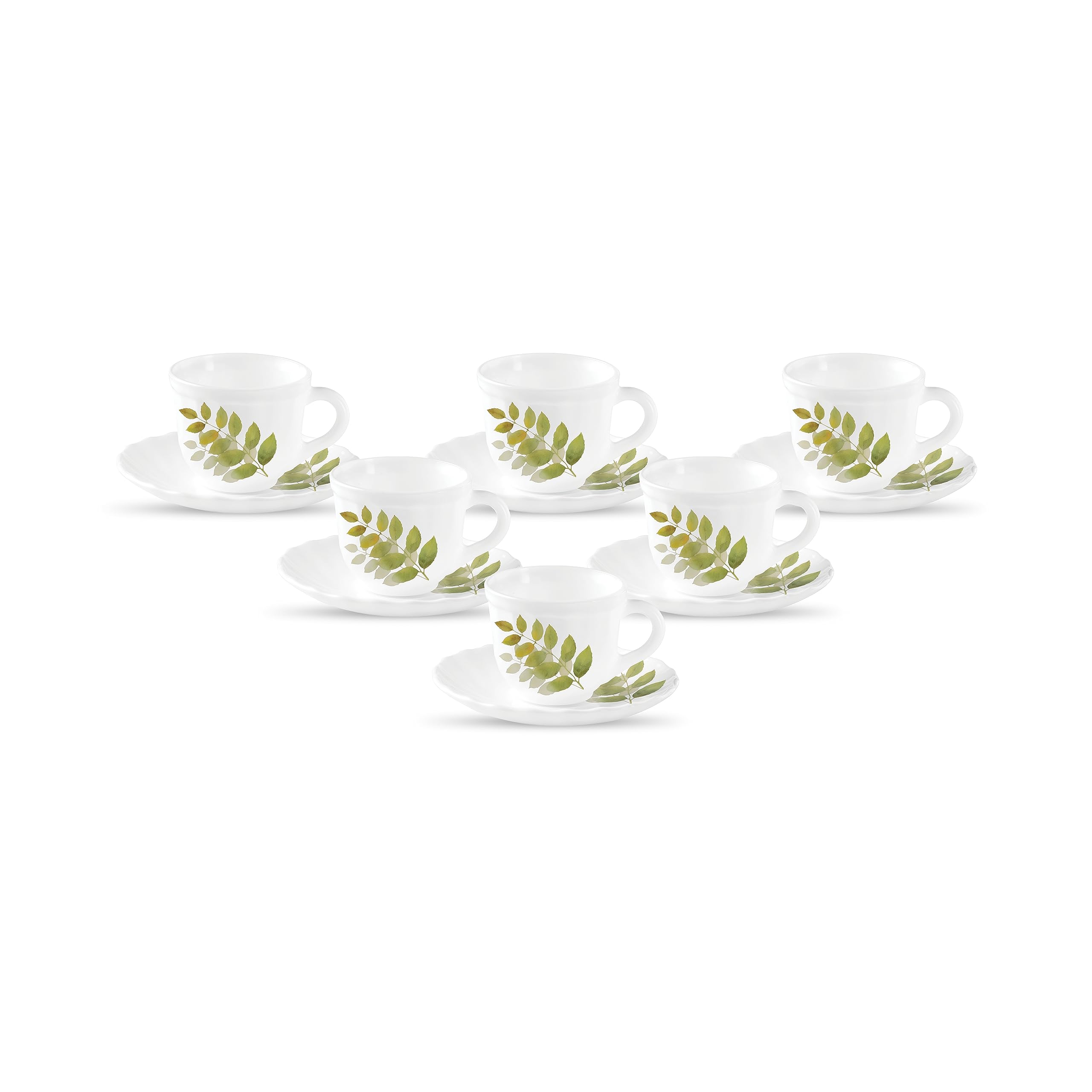 La Opala Diva, Opal Glass Crockery | Cup & Saucer Tulip Large, Set of 12 | Autumn Shadow, 220 ml | for Tea & Coffee | Microwave Safe | 100% Vegetarian | Extra Strong | Super Light | Super White