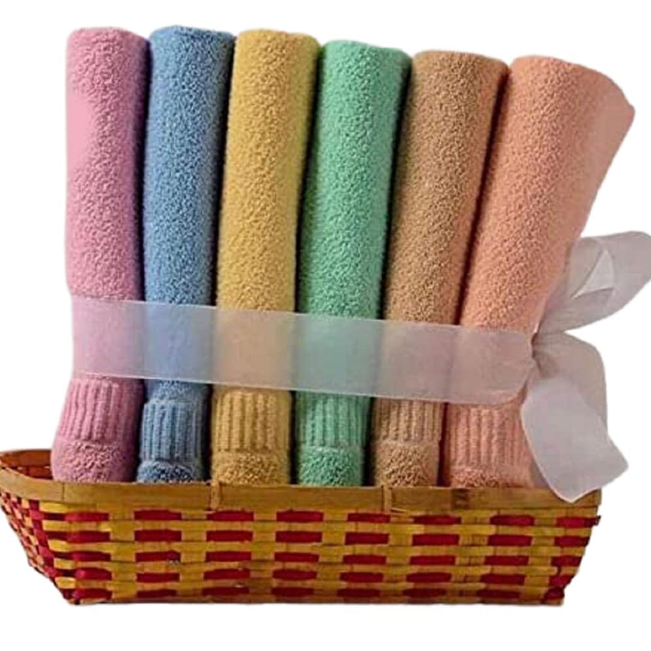 Ayus Cotton Hand Towel 450 GSM, Multicolor (Pink, Green, Blue, Orange, Yellow, Brown) Ultra Soft and Super Absorbent (Set of 6)