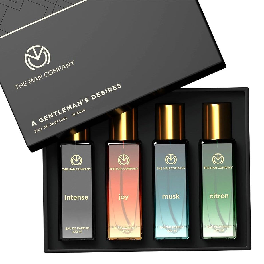 The Man Company Specially Curated Perfume Gift Set 4X20Ml - A Gentlemen's Desire | Premium Long-Lasting Fragrance| Citron For Travel| Intense For Office| Musk For Sports| Joy For Outing,80 Ml